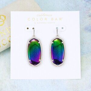 Kendra Scott Elle Iridescent Blue Purple Goldstone Earrings Silver Tone